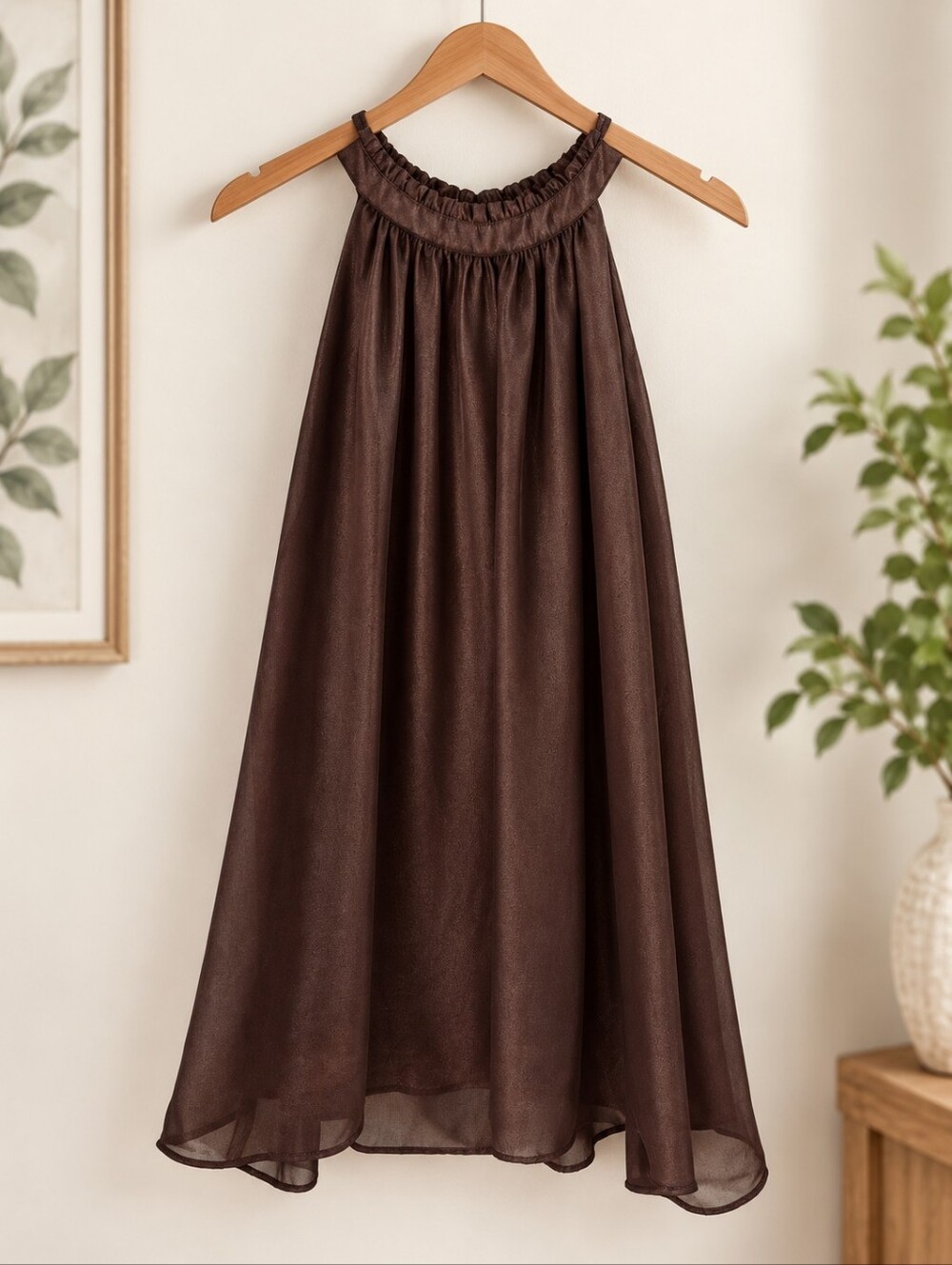 Vera Wang Women's Brown Sleeveless Shimmer Blouse Size XL